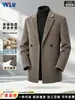 [Contiene lana de yak] Abrigo de lana para hombre, otoño/invierno, cruzado, de un solo botón, business casual, de longitud media, abrigo de lana de doble cara