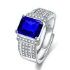 Jinjiahua Anillo Abierto Moderno con Diamantes Completos, Piedra Principal Cuadrada, Color Esmeralda Imitación, Espinela Turmalina, Aguamarina, Amatista