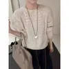 2026 Novo Suéter de Tricô Super Bonito para o Início do Outono Feminino Gola Redonda Rosa Vazado Manga Longa Malha Outono Inverno Top