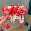 Novo Grampo de Cabelo Hanfu Estilo Chinês para Meninas, Acessório de Cabelo Infantil com Flores de Estilo Antigo, Franjas e Pérolas, Doce e Retrô