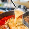 Conjunto de colher de sopa e escumadeira de aço inoxidável com cabo longo, colher de cabeça grande para cozinha doméstica, concha de sopa grande para beber sopa e servir fondue