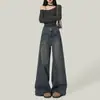 Jeans de Pierna Ancha Azules Nostálgicos Retro Americanos para Mujer Primavera y Otoño 2025 Cintura Alta Holgados Aspecto Adelgazante Pantalones Holgados con Caída