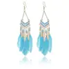 Pendientes Bohemios Europeos y Americanos de Plumas, Pendientes de Borlas Estilo Étnico de Vacaciones Exagerados Retro, Accesorios de Viaje de Yunnan para Mujeres