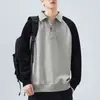 Ropa de Hombre Shanggu Comercio Exterior Transfronterizo Camisa Polo Bloqueo de Color de Moda Top Delgado de Terciopelo con Cuello de Cremallera para Hombre Europeo y Americano Manga Larga