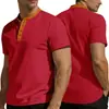 Camisa casual de manga corta para hombre de verano, transpirable, de tejido de jacquard tipo toalla, con botones, estilo henley, transfronteriza europea y americana