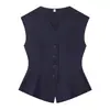 Moda europea y americana transfronteriza para mujer: popular top sin mangas de cuello en V abotonado que ciñe la cintura + pantalones anchos estilo globo