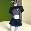 Camisola Feminina Sexy e Apaixonada com Toque de Luxo, Camisola para Seios Pequenos, Uniforme de Coelhinha Polícia do Desejo Puro, Conjunto de Tentação Coelhinha
