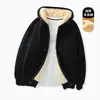 Jaqueta com capuz e zíper de lã de cordeiro de cor sólida, tendência jovem estilo coreano para o inverno, para homens