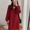 Vestido Suéter Solto para Mulheres no Outono e Inverno Mangas Bufantes Espessadas Vestido de Tricô de Seda Brilhante Estilo Ocidental Peça de Cima para Usar por Baixo
