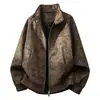 Chaqueta de cuero PU con cuello alto estilo retro americano transfronteriza para hombre, abrigo de cuero suelto de talla grande de moda para otoño