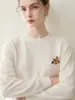 Suéter de punto base sin costuras 100% cachemira pura estilo minimalista para mujer, cuello redondo, bordado, suéter de punto versátil