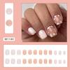 Uñas postizas blancas cortas de pétalos de hada de puro deseo, arte de uñas realzado con polvo dorado, niña gentil, blanco puro, para llevar