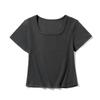 Camiseta de manga corta ajustada con cuello cuadrado y hombros descubiertos para mujer, estilo veraniego, dulce y picante, para adelgazar, top corto ajustado.