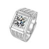 Anillo de Diamante para Hombre Chapado en Plata de Ley 925 Imitación Moissanita Simple Tres Filas de Diamante 2 Quilates Anillo Abierto de Boda Compromiso para Hombre