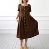 Vestido de algodão e linho liso, solto, cintura alta, novo para primavera e verão 2023, estação independente da Amazon, AliExpress, eBay