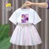 Conjunto de Vestido de Manga Corta de Chicas Cazadoras de Demonios Kpop Estilo Verano Moda Falda de Tul de Princesa Conjunto de Falda de Dos Piezas para Niñas Pequeñas