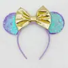 Tiara Infantil Grande com Lantejoulas, Tiara com Laço Colorido Doce, Tiara Fofa de Orelhas do Mickey Mouse, Tiara de Parque de Diversões
