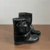 Botas Apiladas de Remaches Retro Plisadas 2026 25 Otoño/Invierno Nuevas Botas Vaqueras Western de Caña Corta con Hebilla de Cuero para Pantalón