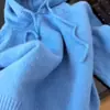 Comercio Exterior Artículos Europeos Suéter con Capucha Azul Suave Jersey Suave y Sedoso para Mujer Otoño e Invierno Prenda Interior de Punto de Alta Gama