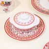 Wuhe A5 Material Cruzamento Alimentício Melamina Louça Estilo Folclórico Série Luxo Leve Retrô Conjunto de Tigelas, Pratos, Travessas e Copos