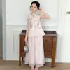 Novo Conjunto Estilo Nacional Chinês para Meninas 2026 Novo Verão Temperamento Estilo Gentil Senso de Design Vestido Sem Mangas e Conjunto de Calças