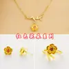 Accesorios transfronterizos: pendientes, anillos y collar de oro vietnamita en arena, conjunto de tres piezas, collar de flores de latón chapado en oro, joyería de oro de imitación.