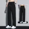 Calça Masculina de Seda Gelada de Verão M-X, Calça Reta Solta e Fina com Caimento, Cintura Elástica, Calça Esportiva de Secagem Rápida