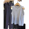 Camisola de Encaje a Cuadros con Volantes Elegantes Estilo Coreano para Mujer Camisa sin Mangas de Verano Diseño de Nicho Top Corto