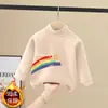 Camiseta Interior Térmica de Felpa para Niños para Otoño e Invierno, Cuello Medio Alto por Ambos Lados, Camiseta de Manga Larga Cálida Versátil Cepillada para Niñas