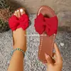 Pantuflas Casuales Decorativas de Moda Antideslizantes con Lazo Transfronterizas Europeas y Americanas para Mujer, Nuevas Sandalias Exteriores al por Mayor de Talla Grande
