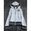 Sudadera con capucha y cremallera de manga larga Y2K con calavera de pedrería chaqueta punk estilo callejero oscuro hip-hop ins
