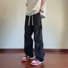 Pantalones de Asalto Estilo Funcional con Pantalones de Hielo de Seda Plisados Fluidos para Hombre, Verano Finos Sueltos Rectos Cargo Casual Paracaidista Largos