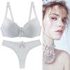 Conjunto de sujetador de encaje sexy de talla grande, explosiones de comercio exterior con anillo de acero, sujetador de ajuste fruncido, ropa interior al por mayor