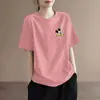 Camiseta de Manga Corta de Comercio Exterior para Mujer 2026 Nuevo Verano Manga Media Holgada Cuello Redondo Estampada Casual Estilo Coreano Top