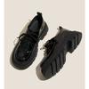 Zapatos de cuero negros de suela gruesa para aumentar la altura con cordones para mujer 2024 Primavera y Otoño Nuevos zapatos individuales de estilo británico retro brillantes
