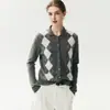 Nuevo Cárdigan de Punto con Cuello Polo de Cachemira Manga Larga Bloque de Color Diamante Lana de Cachemira Otoño/Invierno 2026