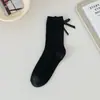 Calcetines fruncidos estilo MIU inspirados en el ballet para mujer con lazos, calcetines de media pantorrilla de doble puntada, calcetines blancos JK estilo Lolita japonés