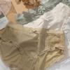 Ropa interior sexy de seda helada de cintura media para mujer, con borde de encaje jacquard y lazo, de seda antibacteriana, en la entrepierna inferior, bragas finas para mujer