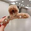Pinza para el Pelo de Piel de Visón con Pedrería para Otoño e Invierno, Versátil y Elegante, Pinza de Tiburón de Lujo Ligero, Pasador Estilizado para la Parte Trasera de la Cabeza, Accesorio de Cabello de Moda