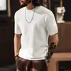 Nova camisa de malha masculina estilo retrô americano, gola redonda, manga curta, tendência de verão, estilo old money, slim fit, versátil, ombro normal, camiseta