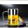 Taza de té de flores de vidrio transparente para el hogar, filtro resistente al calor con asa, taza de oficina para hombres y mujeres, tapa de bambú, taza de separación de té