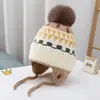 Gorro de Orejeras de Otoño e Invierno para Niños, Gorro de Punto Cálido a Prueba de Viento para Bebé, Gorro de Lana Jacquard con Diamantes para Niños y Niñas