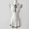 Estilo Nuevo Primavera y Verano de Dongdaemun, Corea del Sur, Vestido de Punto de Moda que Rejuvenece, con Solapa, Cintura Ajustada y Adelgazante