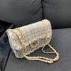 Bolsa de ombro e transversal elegante de tecido, estilo Chanel, outono e inverno, com corrente de lã, nova 2023
