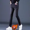 Marca francesa jeans pretos de alta qualidade para homens, corte slim, elástico, durável, calças compridas casuais, novo modelo de primavera