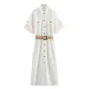 AliExpress atacado de comércio exterior verão novo feminino lapela abotoamento simples bolso acabamento manga curta com cinto vestido