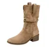 Botines Western Plisados para Mujer Chuyuji, Estilo Británico Vintage, Botas Martin de Media Pantorrilla que Aumentan la Altura para Personas Bajitas