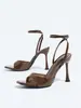 Sandalias de Tacón Alto Lisas de Color Sólido para Mujer Primavera Verano Mula de Punta Cuadrada Tacón Alto Delgado Zapatos de Moda para Mujer Tacones Altos Elegantes