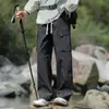 Pantalones casuales para hombre, pantalones largos tejidos de estilo americano para el trabajo, pierna ancha, corte holgado, cintura elástica, pantalones casuales versátiles