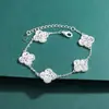 Pulsera de Plata de Ley S925 de Trébol de Cinco Hojas para Mujer, Estilo de Lujo Ligero de Gama Alta, Joyería de Hielo Triturado de Moda y Sencilla al por Mayor